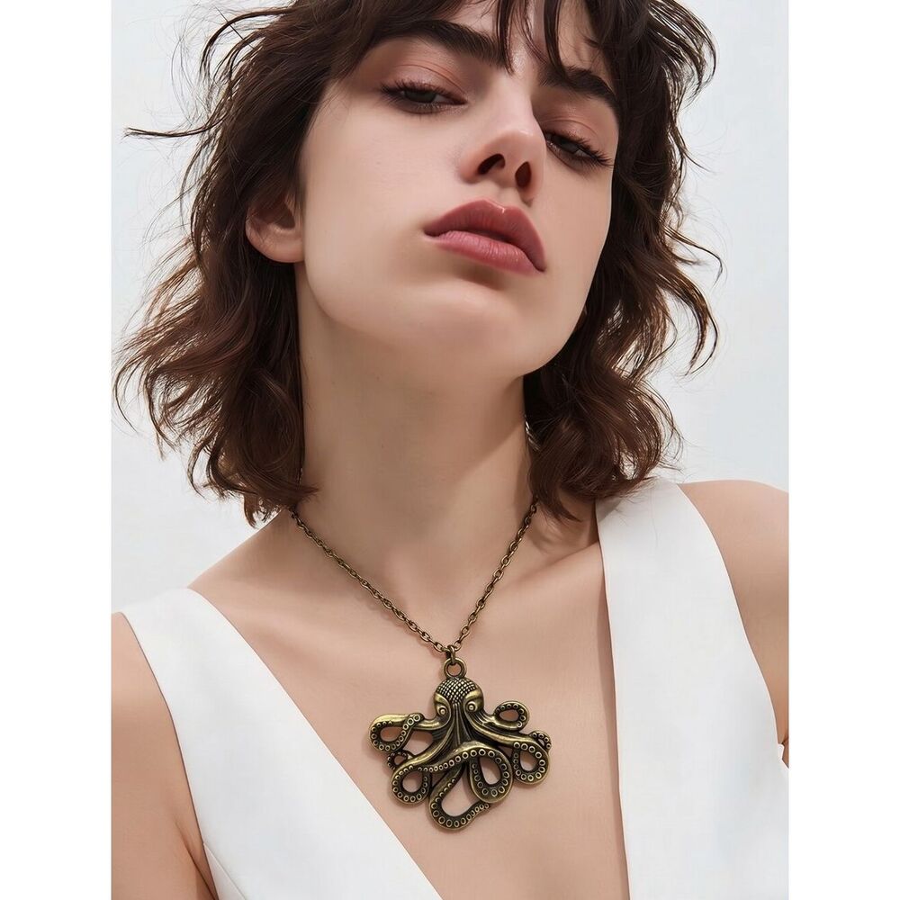 Kraken Octopus Necklace Steampunk Pirate Nautical Sea Monster Pendant Bronze 18"